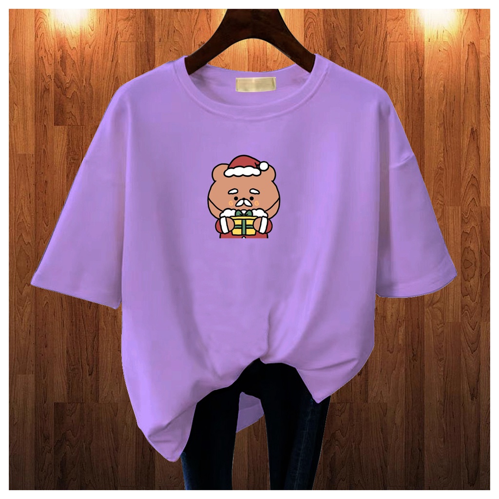 CALVIERO SHOP - BAJU KAOS ATASAN WANITA PRINT BEAR CHRISTMAS LOGO GALAXY PRINT