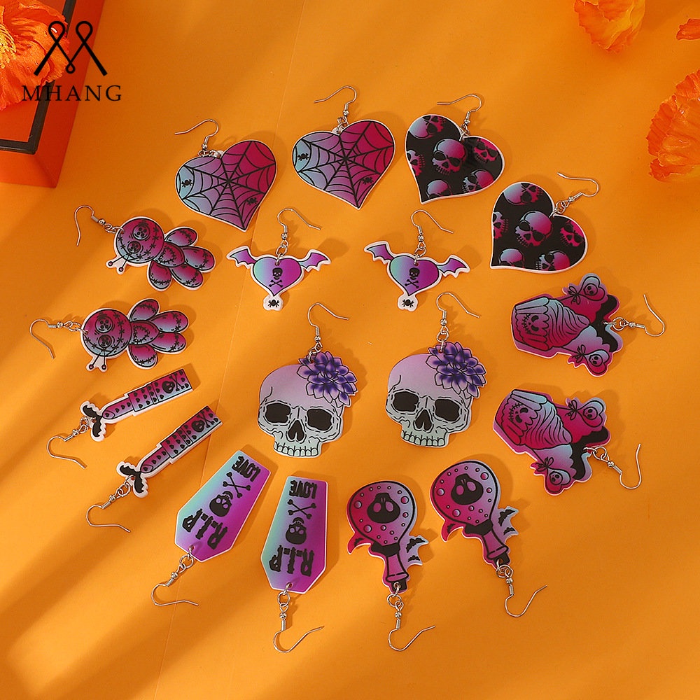Mhang Anting Tusuk Gantung Desain Tengkoraklabalaba Warna Ungu Gaya Eropaamerika Untuk Halloween