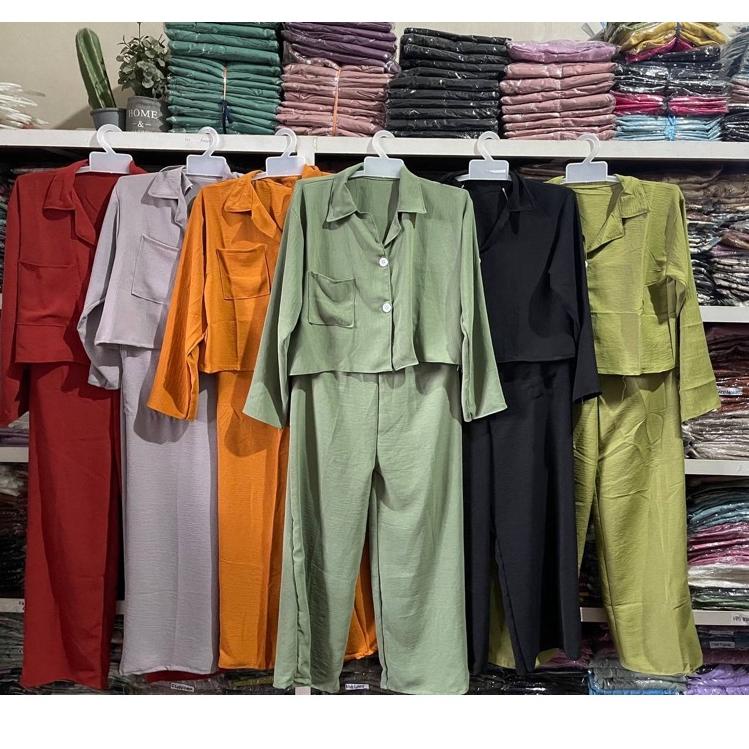 Terpercaya ONE SET CROP TOP BLEZER || KEMEJA CROP CRINGKLE || SET WANITA