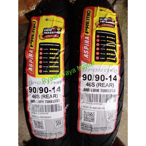 Ban tubeless belakang aspira premio sportivo uk.90/90-14 for beat f1/esp/vario 150/110/125/Scoopy