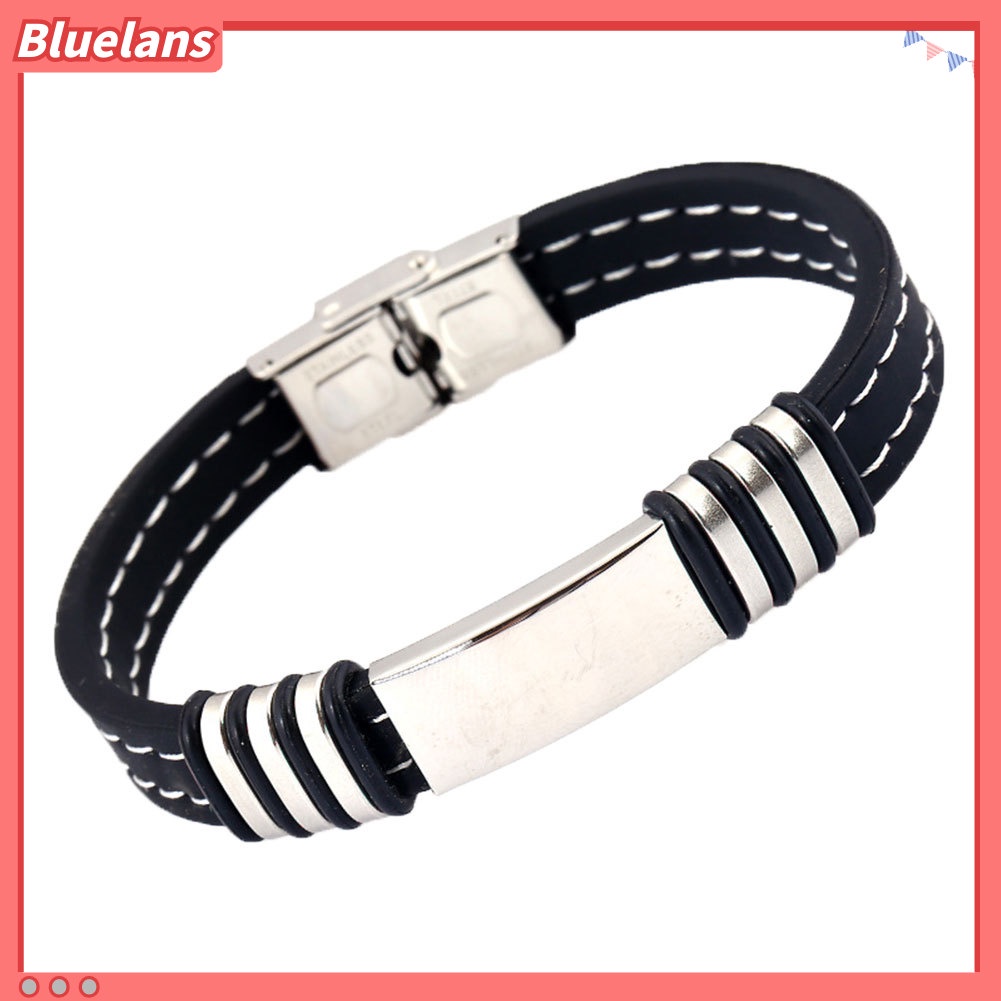 [bluelans]Fashion Titanium Steel Wristband Silicone Bracelet Cool Bangle Men Jewelry Gift