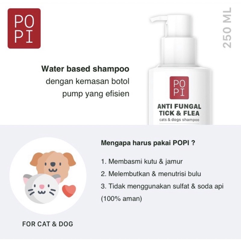 Popi Shampoo untuk Anjing dan Kucing / Anti Kutu / Anti Jamur dan Wangi Lavender 250ml