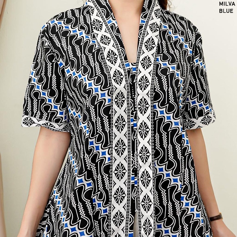 Evercloth Milva Blouse Wanita Atasan Wanita Blouse Batik Perempuan Atasan Batik Wanita Lengan Pendek Kebaya Kimono Batik Baju Kutu Seragam Sarimbit Set