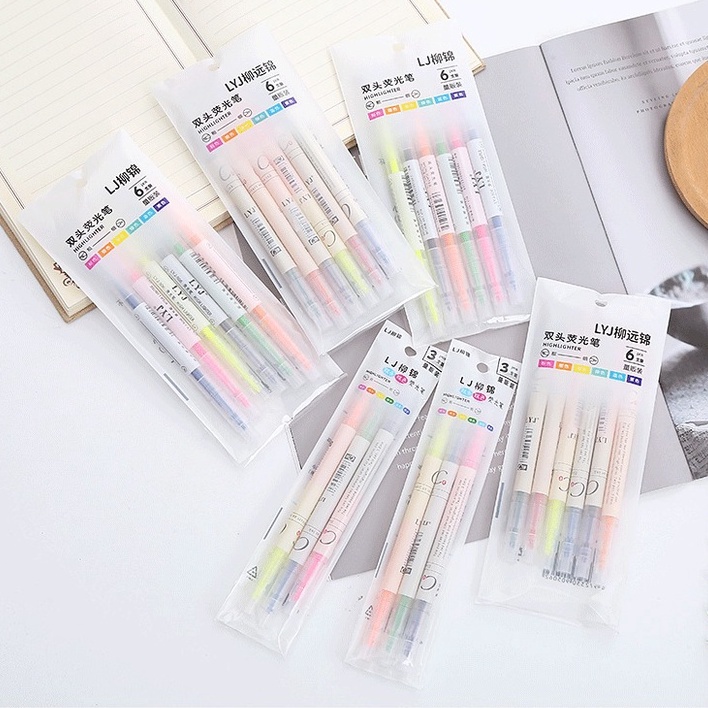 3 pcs 6 Warna Stabilo Pen Highlighter Dua Arah OSM-ST0052 isi 3