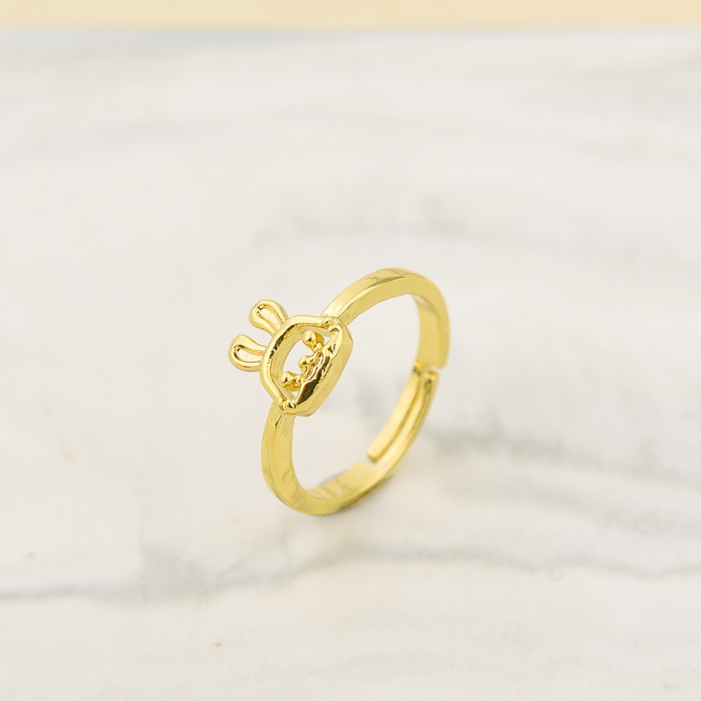 Cincin Model Terbuka Bahan Metal Desain Kelinci Warna Gold Gaya Vintage / Simple Adjustable Untuk Wanita