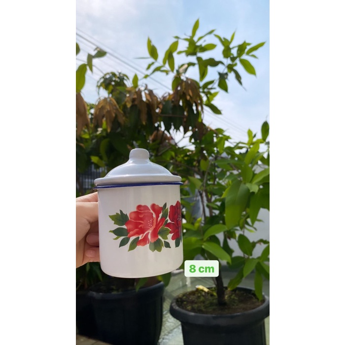 Mug Enamel MOTIF BUNGA ukuran 7 cm. 10cm, 12 cm,