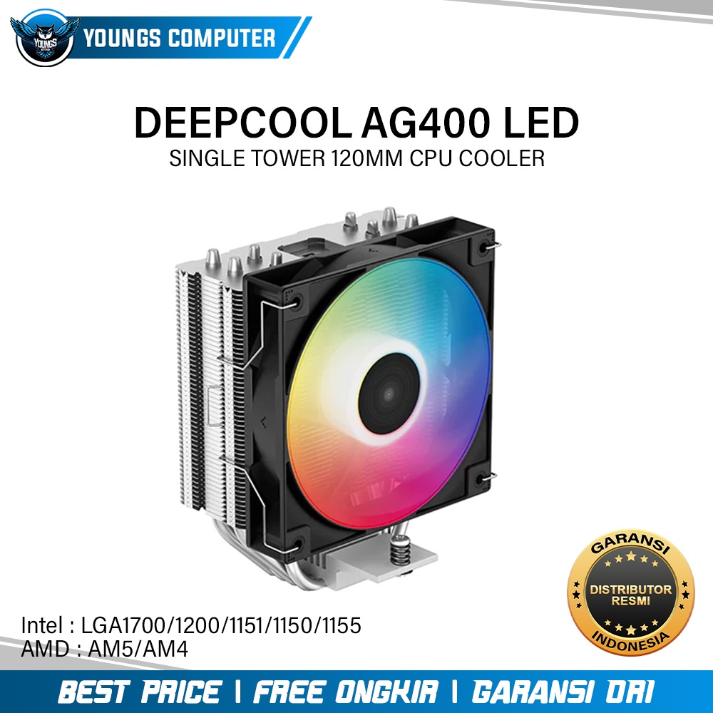 DEEPCOOL AG400 LED | Fixed RGB CPU Cooler Intel LGA1700 / AMD AM5