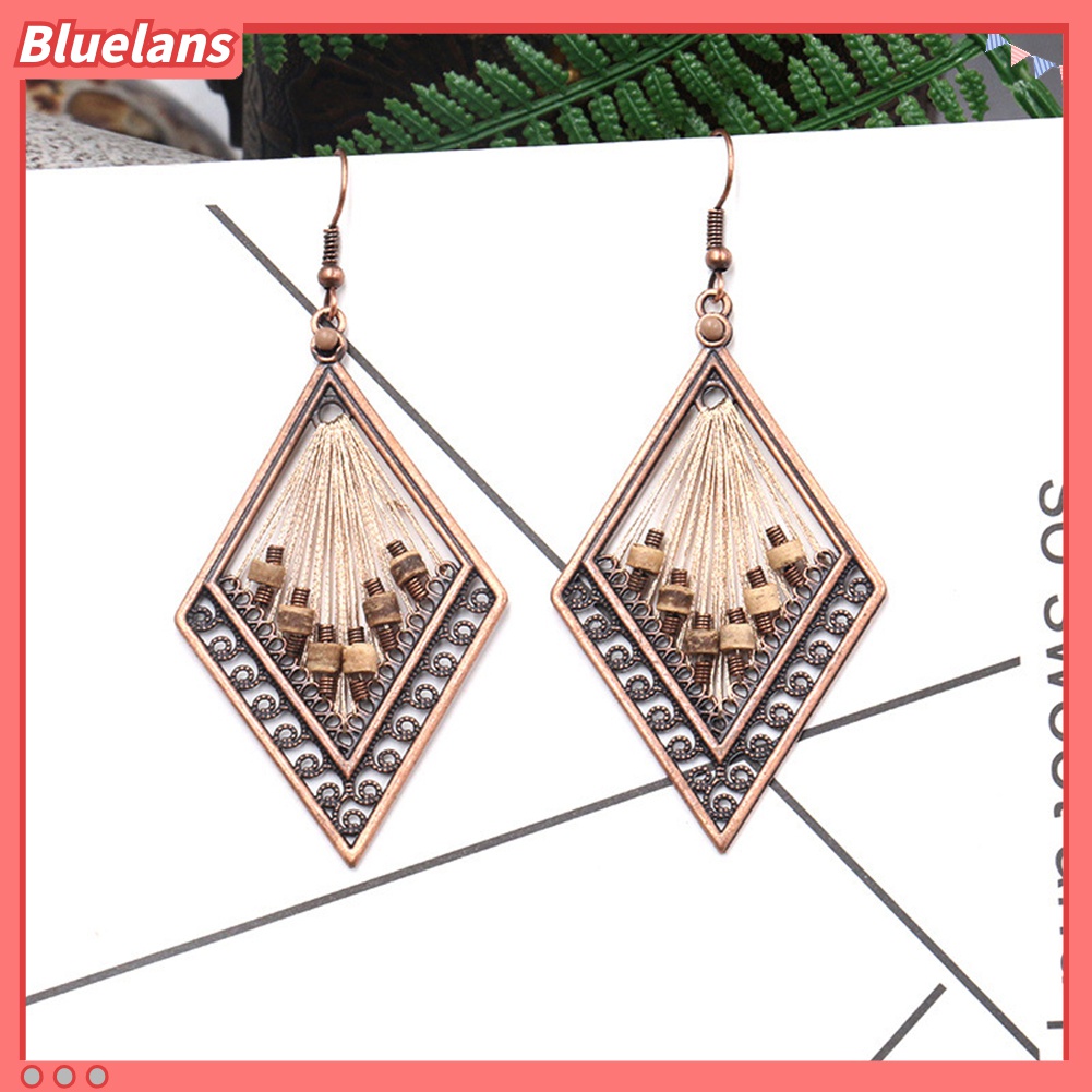 Anting Kait Gantung Desain Belah Ketupat Hollow Gaya Bohemian Untuk Wanita