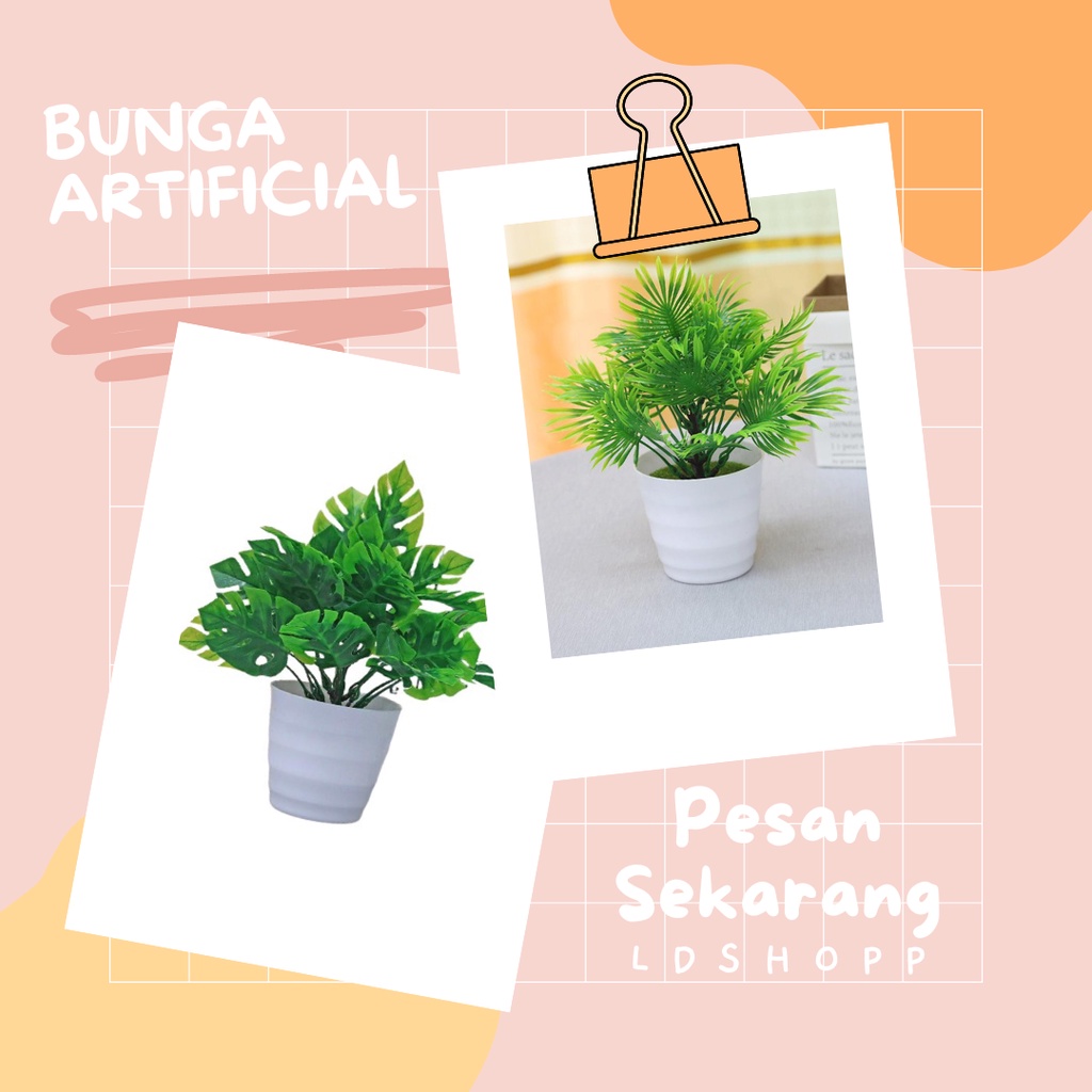 LDS TANAMAN HIAS PLASTIK POT BUNGA ARTIFICIAL DAUN RAMBAT DEKORASI MONSTERA KERING/DAUN PALEM