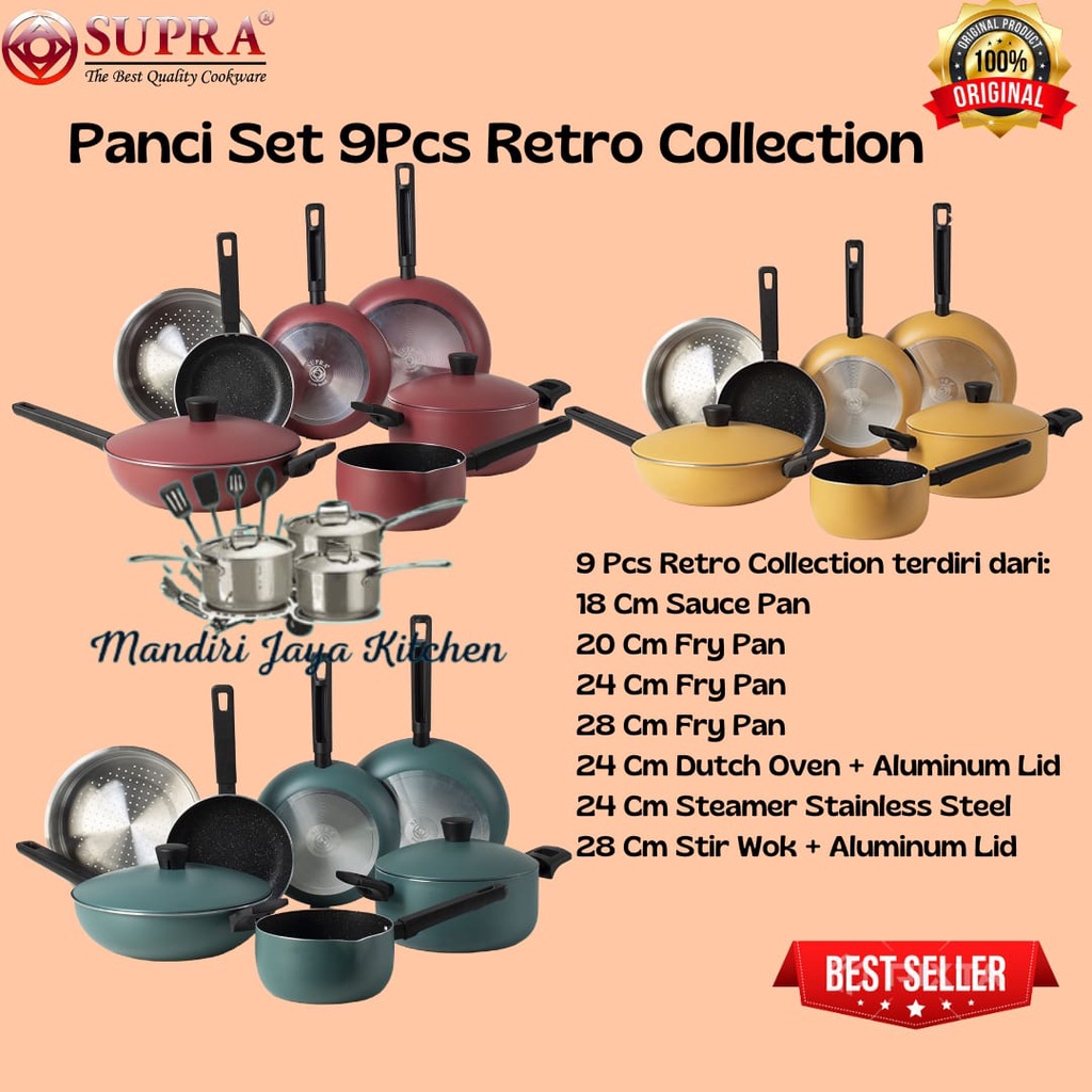 SUPRA Panci Alumunium Anti Lengket Renatta Moeloek Signature Set 9 Pcs Retro Collection