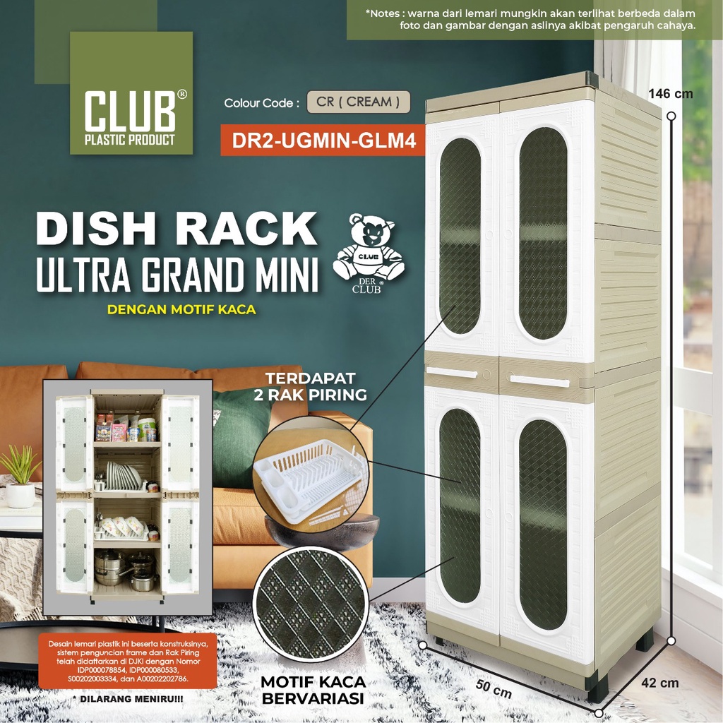 CLUB Dish Rack Ultra Grand Mini Motif - Lemari Piring Rak Dapur Plastik Kaca Motif Dengan Rak Piring