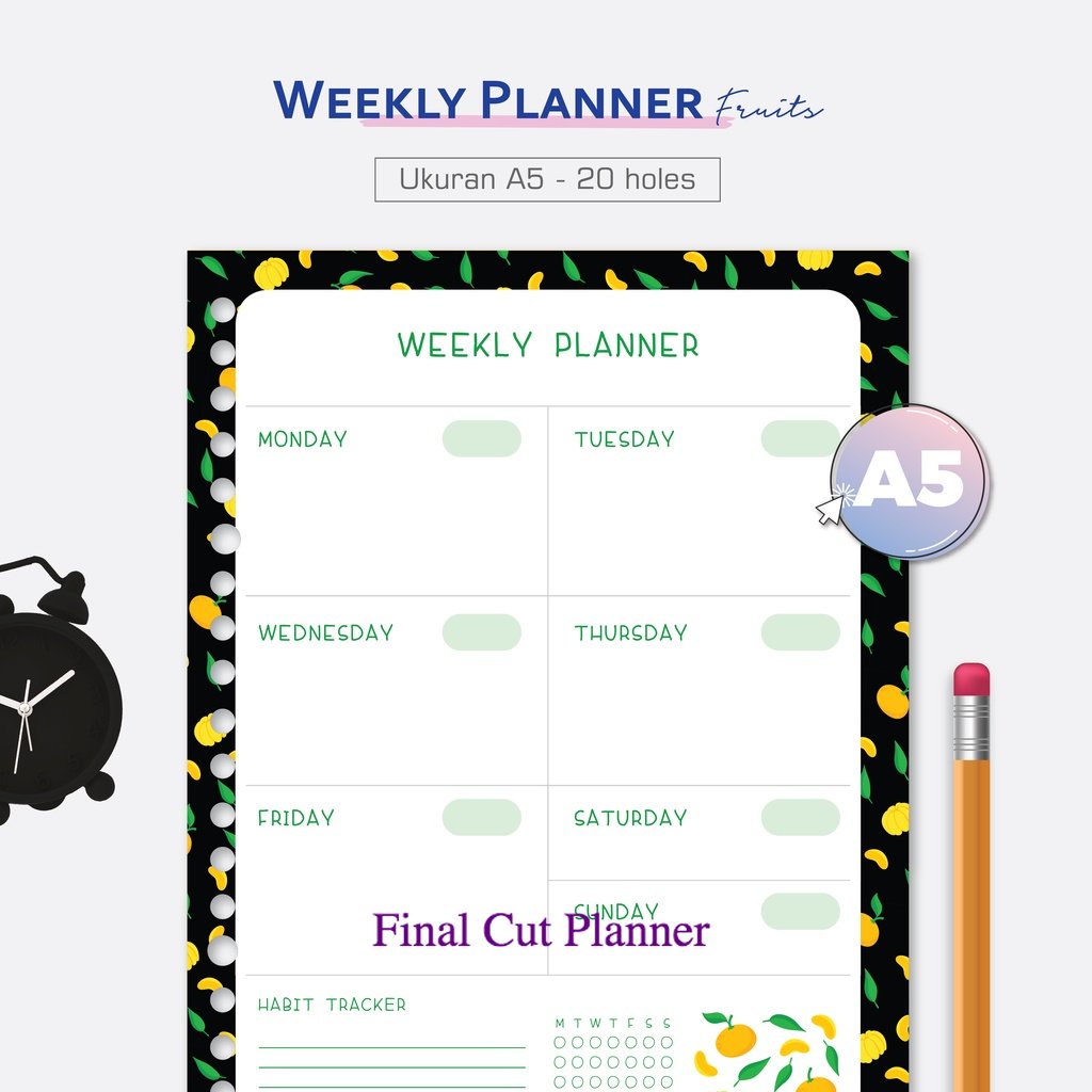 

Bukuqu Loose leaf A5 - NL261 Weekly Planner Fruits - Kertas Binder - Kertas File - Bookpaper .