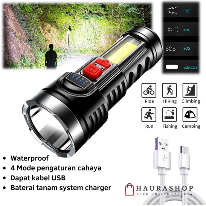 Senter USB rechargeable torch flashlight led COB L-830/L-822-6