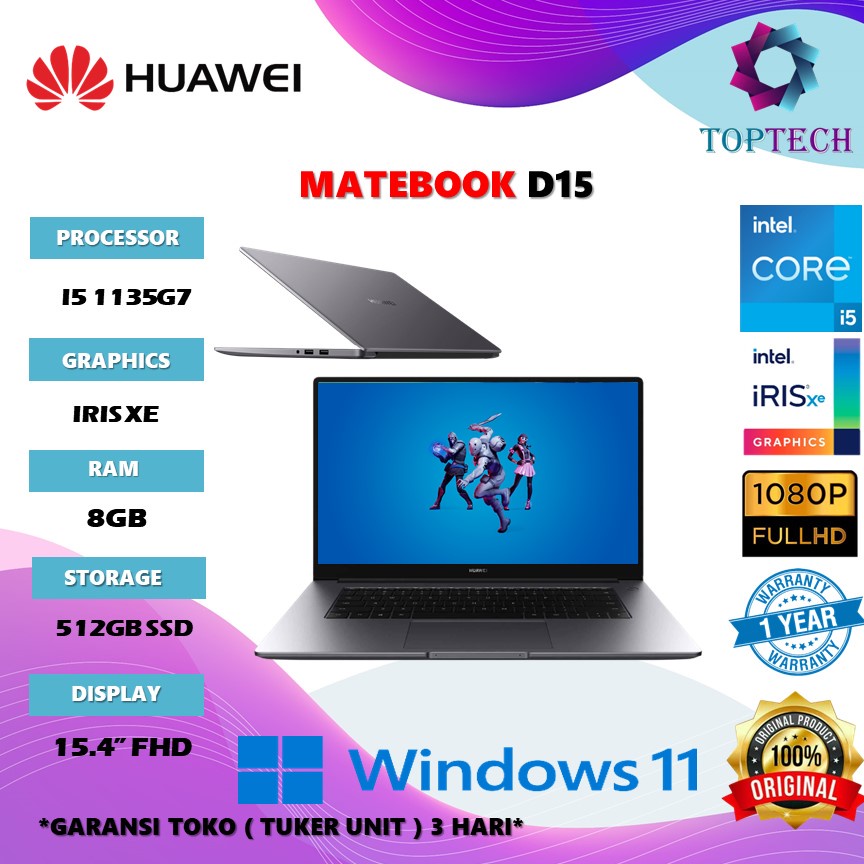 Jual Laptop Huawei Matebook D15 I5 1135G7 RAM 8GB 512GB SSD IRIS XE