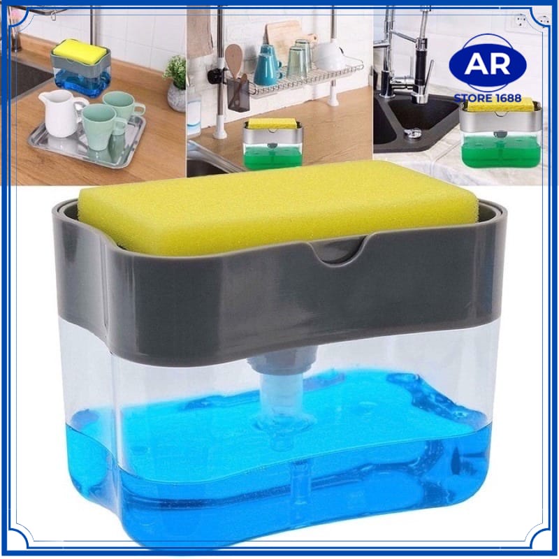 AR-Dispenser Sponge Sabun &amp; Holder Spons Cuci Piring 2in1