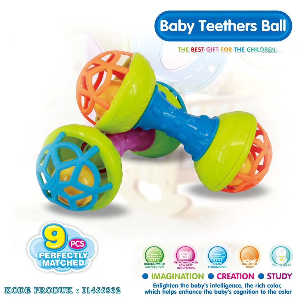 Mainan Bayi Edukasi Kerincingan ball Atau Baby Teether ball Gigitan Bayi BPA Free / BIC