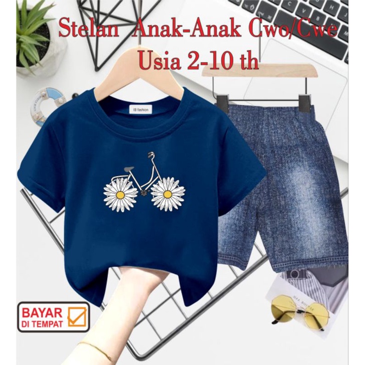 ((IB))SETELAN ANAK UNISEX SEMI JEANS/SEPEDA DIGITAL SABLON