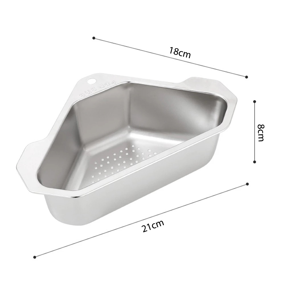 Rak Keranjang Penyimpanan Buah Sayuran Bentuk Segitiga Bahan Stainless Steel Untuk Wastafel Dapur