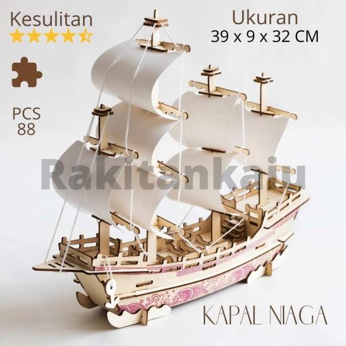 Puzzle Mainan/Hiasan Rakitan Kaiu Model Kapal Niaga