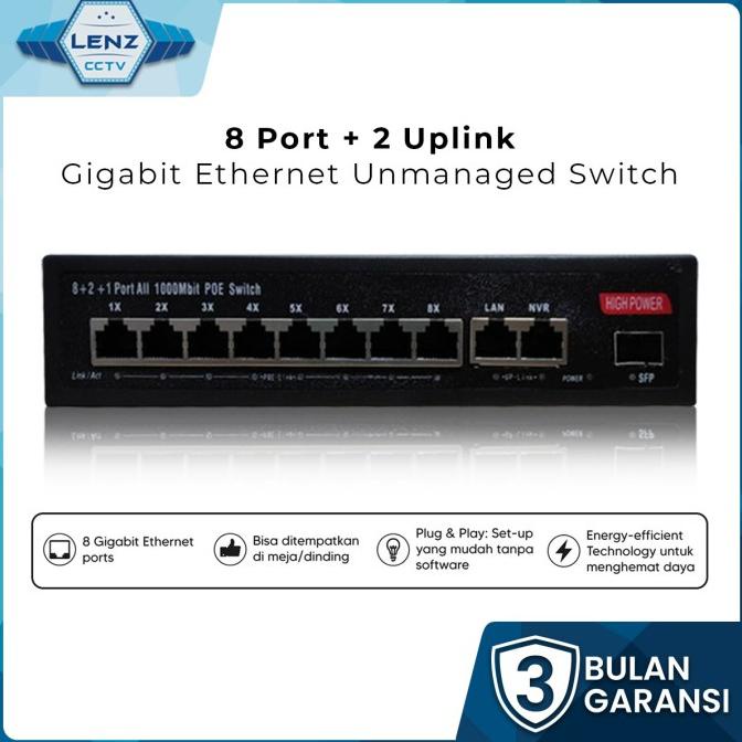 Switch POE Gigabit 8 Port + 2 Uplink & SFP / Switch POE 8 Port