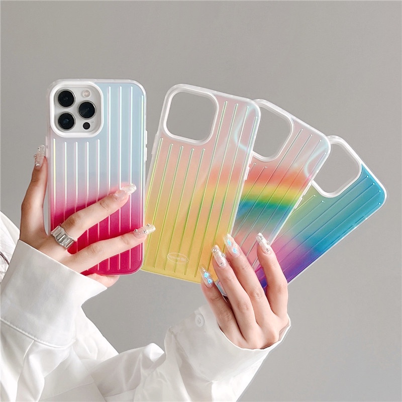 Soft Case Bahan TPU Akrilik Warna Pelangi Untuk IPhone 13 12 11 Pro Max