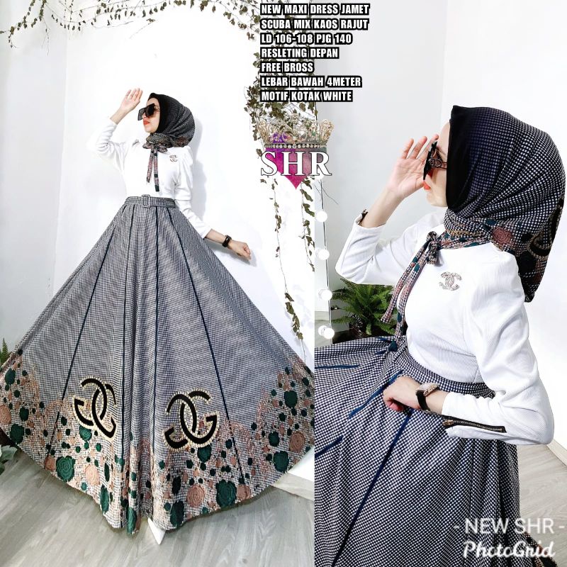 READY NEWW ORY SHR MAXI DRESS U REMPEL-BK kotak bunga putih