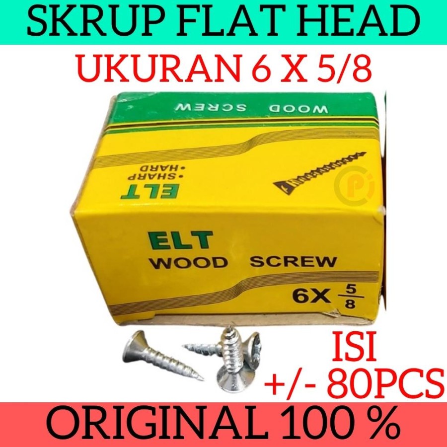 Skrup Flat Head Kepala Datar Untuk Kayu Ukuran 8 6 x 1 1/2 5/8 3/4 Inch Sekrup Baut