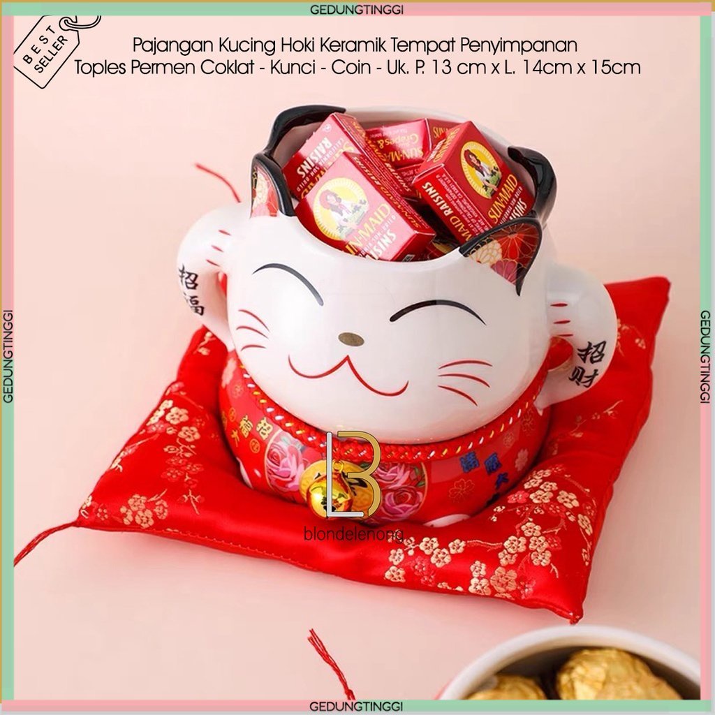 Toples Tempat Permen Kue Chocolate Coklat Coin Manisan Kotak Box Dekorasi Parcel Parsel Hampers Kado Hadiah Imlek Patung Pajangan Boneka Kucing Hoki Maneki Neko Maneko Neki Rejeki Lucky Cat Cina China Jepang Tahun Baru Cina Shio Kelinci 2023 Cny Keramik