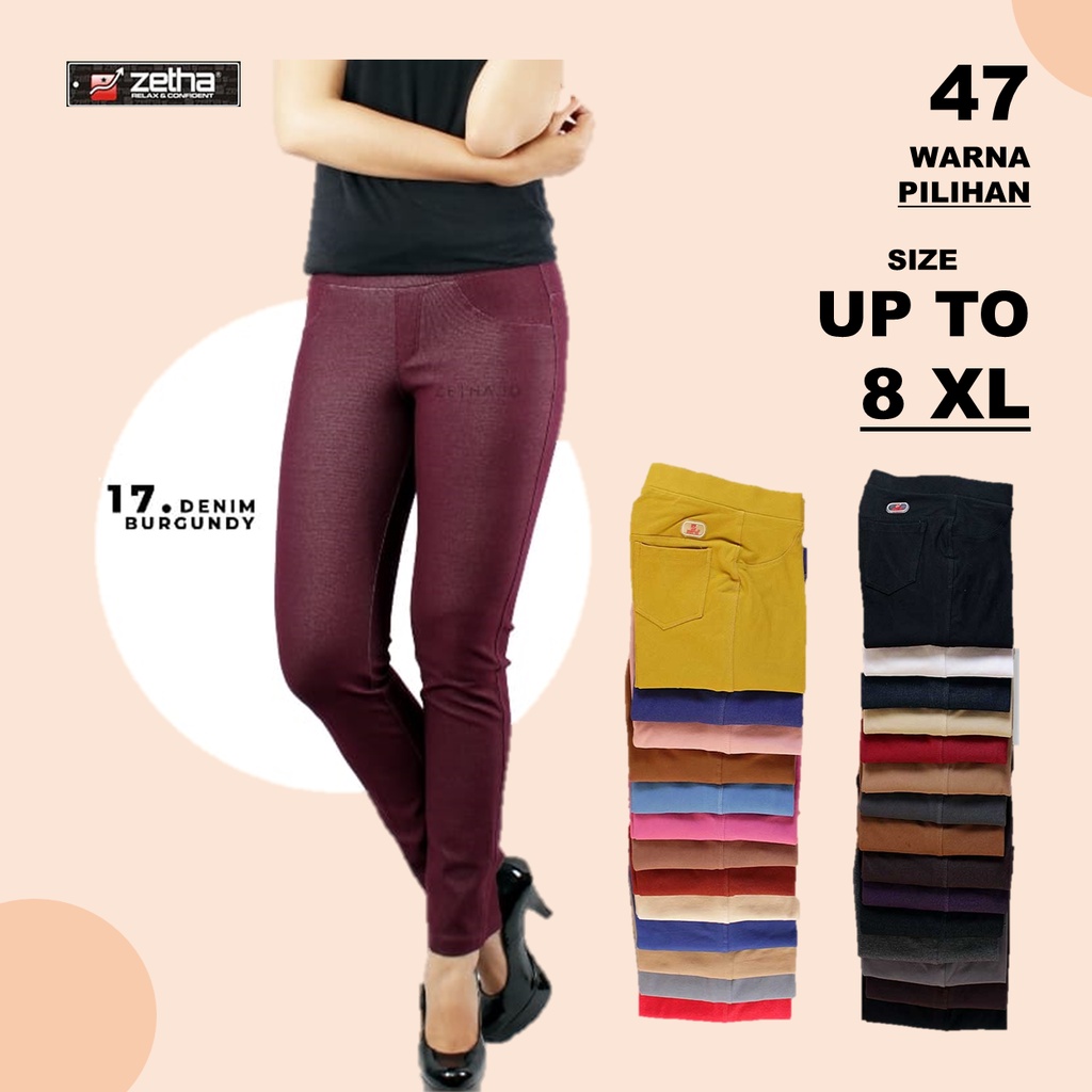 (COD) Celana Panjang Zetha Warna Denim Burgundy / Celana Zetha Original / Celana Kerja Kantor/ Celan
