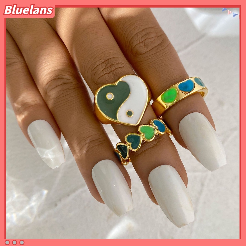 1 Set Cincin Knuckle Stackable Bentuk Hati Untuk Wanita