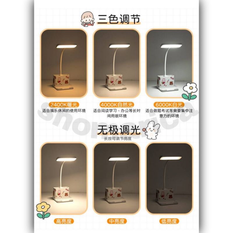 Lampu Kamar Meja Belajar Lucu / Terang Desain Simple Lucu / Lampu Sentuh LED 3 Warna USB Recharge