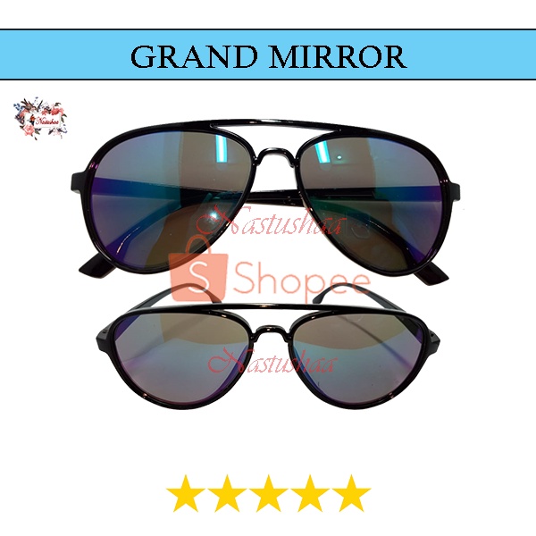Kacamata Fashion Bingkai Hitam Plastik Lensa Mirror Berwarna Perlindungan Kaca Mata Luar Ruangan Pria dan Wanita Sunglasses NOCASE