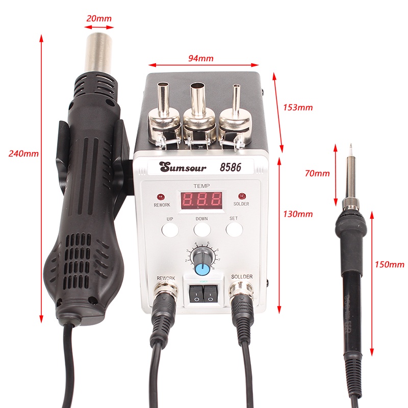 Stasiun Solder 8586 700W 2 in 1 Digital Display SMD Ulang Hot Air Gun Solder Besi 220V ESD Las Pematrian Alat Perbaikan