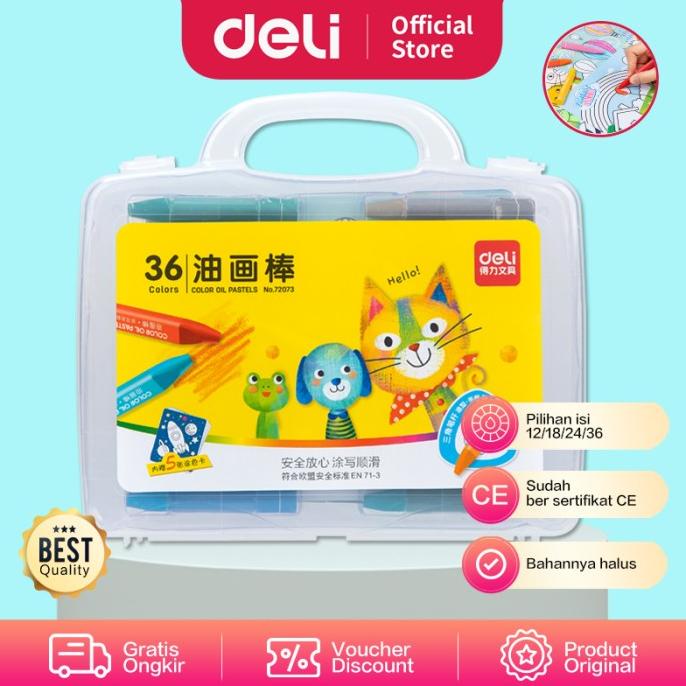 

(COD) Deli Krayon Oil Pastel 36 Warna 75mm , Bentuk Segitiga, 72073