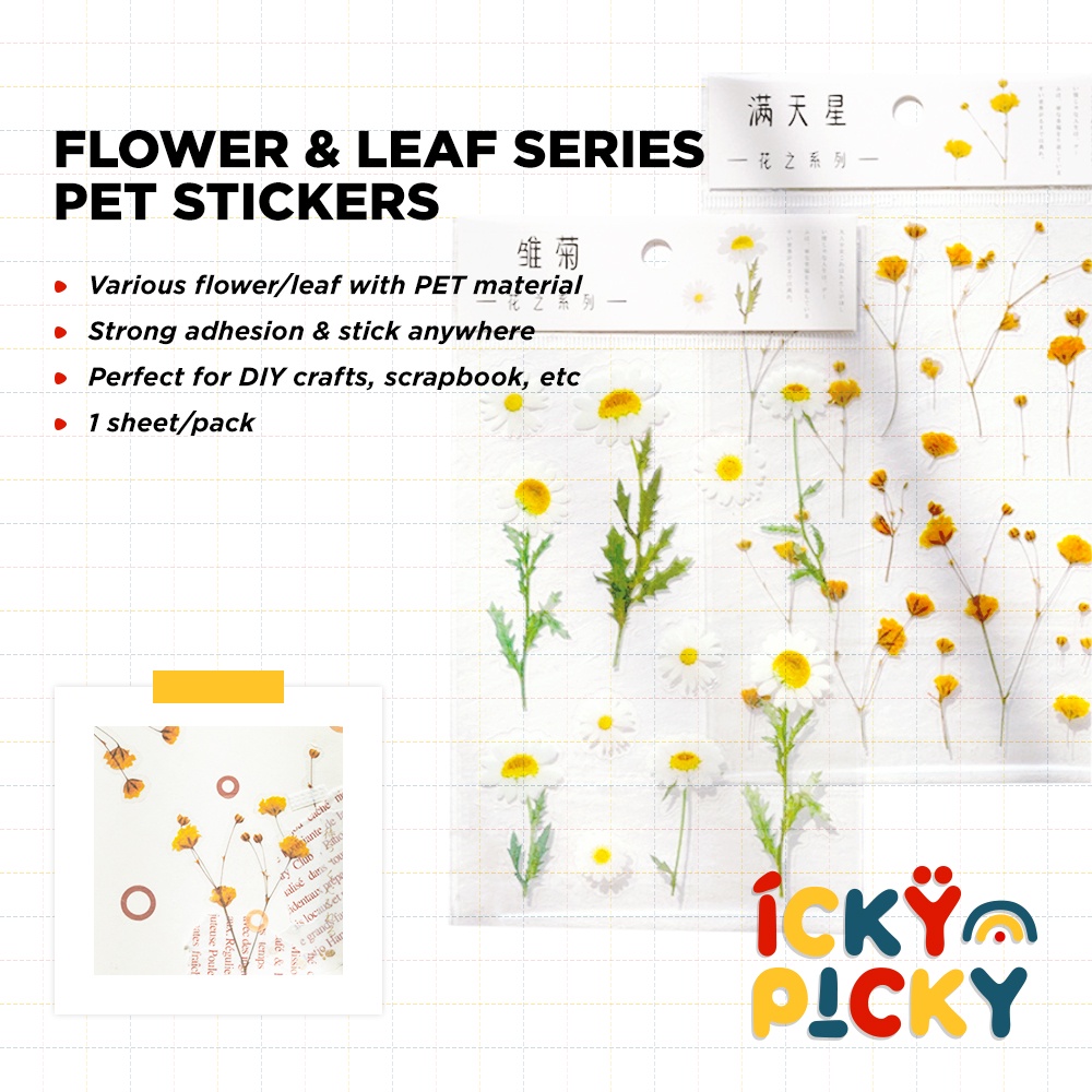 

MR. PAPER Flower and Leaf Series PET Stickers (1 sheet/pack) | Stiker PET Seri Bunga dan Daun
