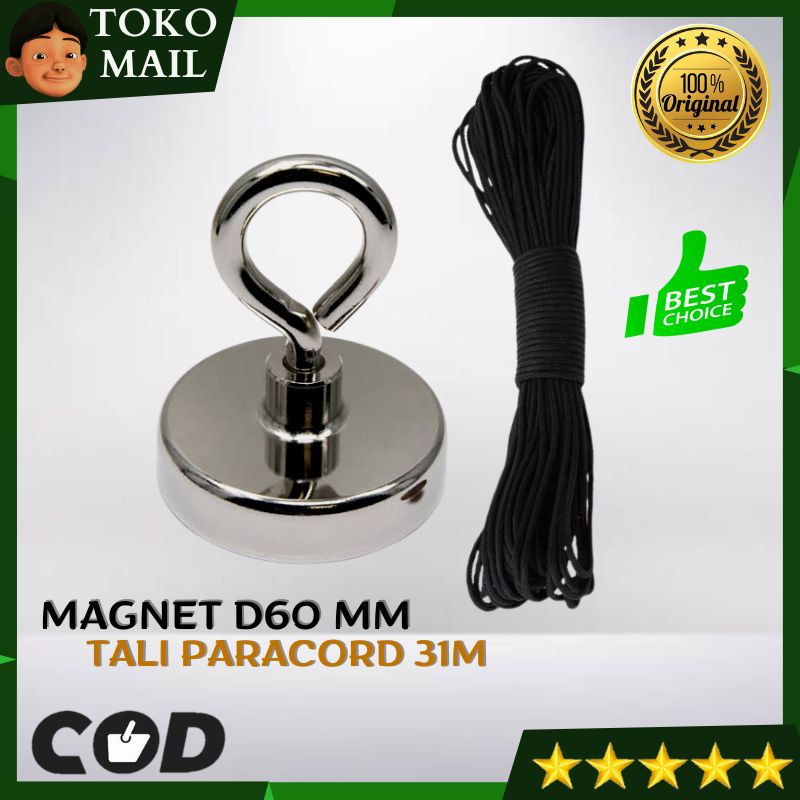 Magnet Fishing Bulat Besar Plus Tali Paracord 31 Meter Magnet Mahnet Strong neodymium N52 Knf40 snf3