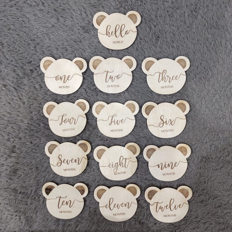 Baby Milestone Plywood Set Motif Teddy |Properti Fotografi Newborn