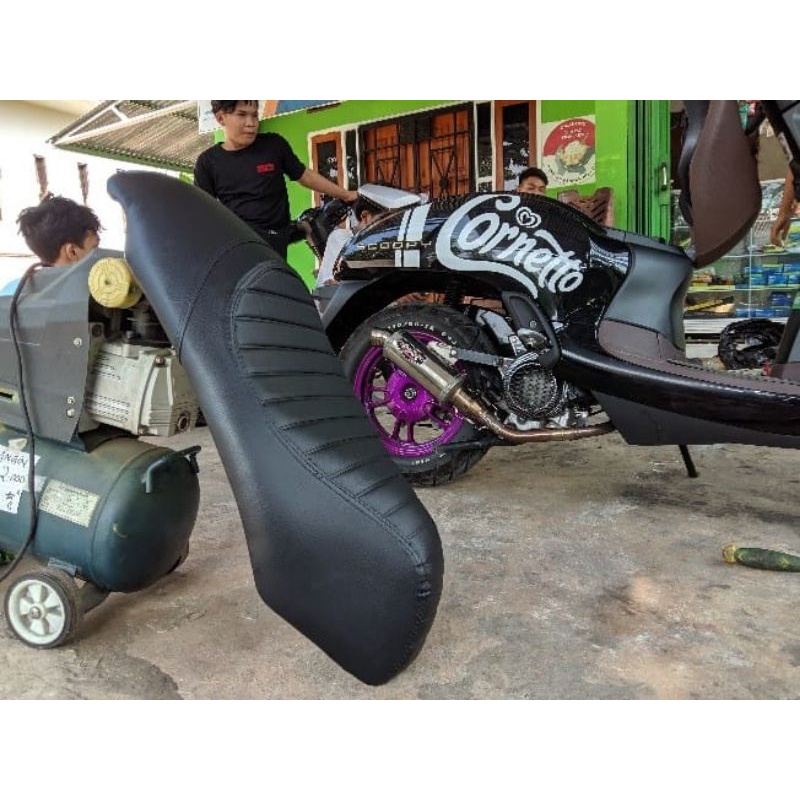 Jok Honda scoppy 2021/2022- Jok scoppy caferacer custom single seat full hitam