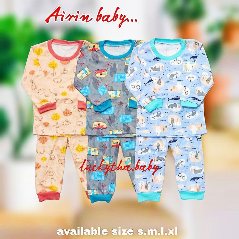 Airin setelan panjang anak cowo, cewe bahan cotton motif Dino,lion,panda, piyama anak Airin baby, setelan panjang Airin baby terbaru