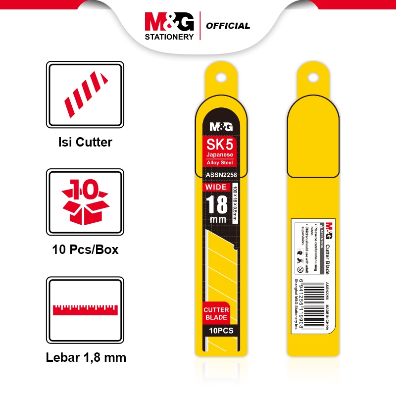 

M&G Isi Cutter Pisau Cutter 10 pcs/box Ukuran 9 mm(13 Points) dan 18 mm(8 points)