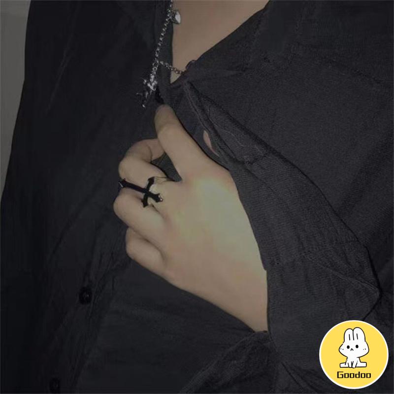 Cincin Jari Telunjuk Model Silang Gaya Retro Punk Untuk Unisex -Doo