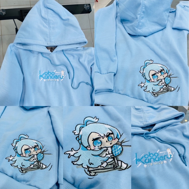 Hoodie Kobo Kanaeru Chibi Embroidery Sky Blue Hololive Premium Unisex