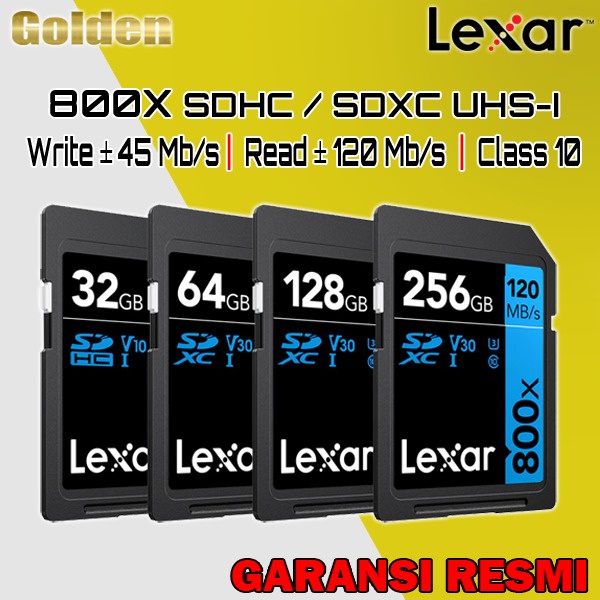 LEXAR High Speed 800X SDCard SHDC / SDXC 32GB 64GB 128GB 256GB Garansi Resmi