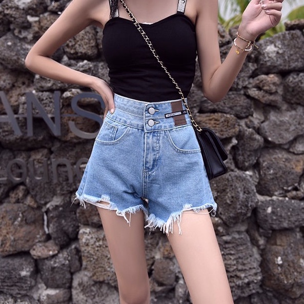 CEWEK_ID hot pants hitam Celana jeans Pendek Wanita Fashion wanita korean style sobek high waist ripped jeans denim jens sobek wanita kekinian shorts pants cewek xl XXl