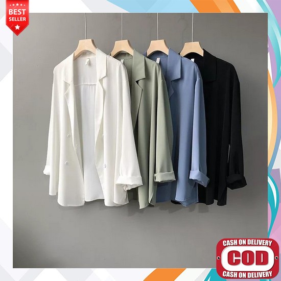 Blazer Wanita Panjang Hitam Korea Style Kekinian Blazer Long Coat Yolla Putih Hijau Hitam Biru Korea