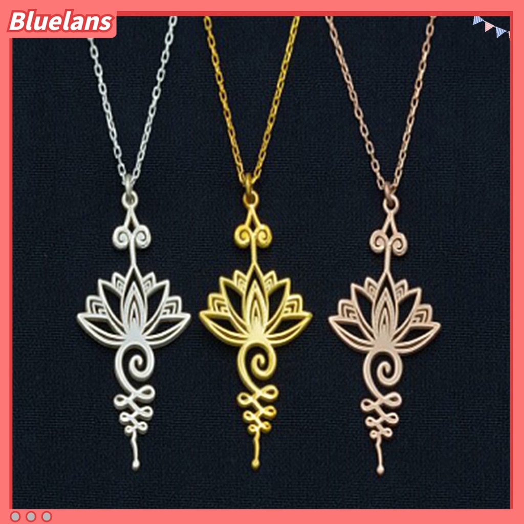 Kalung Liontin Lotus Geometris Bahan Logam Alloy Gaya Klasik Elegan Untuk Anak Perempuan