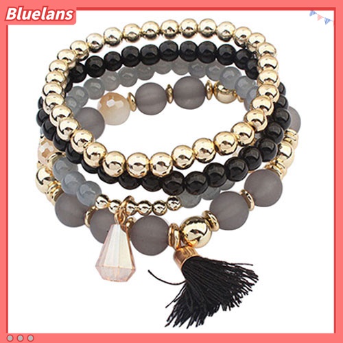 4pcs / Set Gelang Manik-Manik Resin Multilayer Aksen Rumbai Gaya Etnik Untuk Wanita