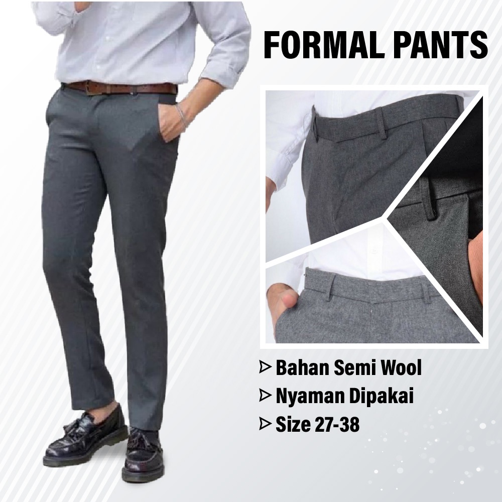 CELANA BAHAN | KERJA | FORMAL | KANTOR | PANJANG | HITAM | DASAR PRIA SLIMFIT _-