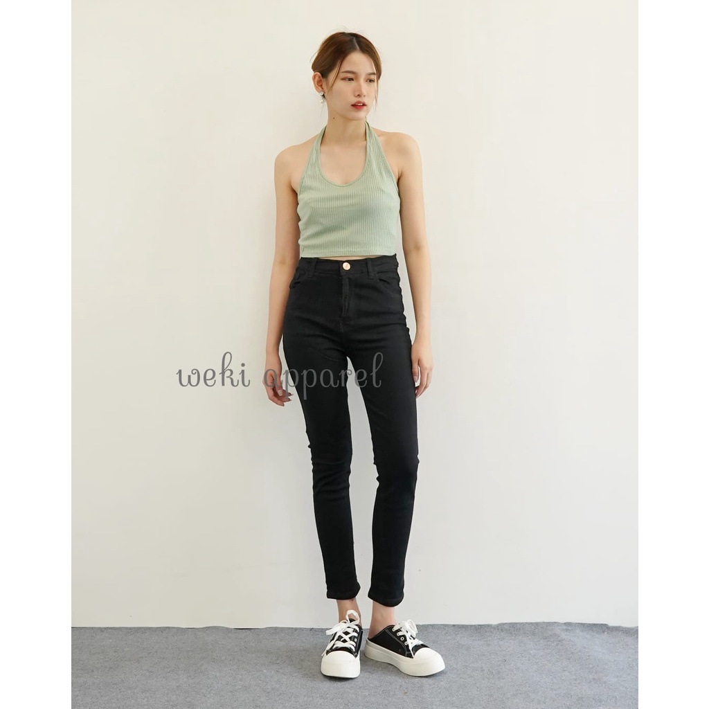 WEKI Celana Jeans Highwaist Skinny  Black /Ada kantong depan