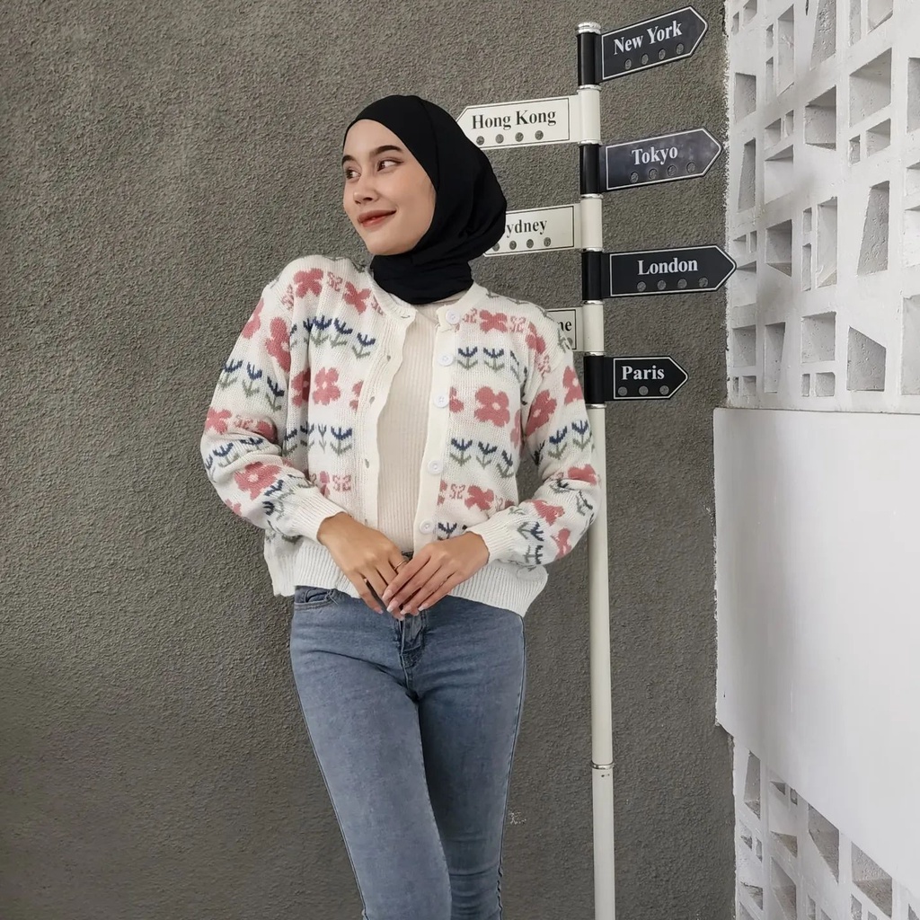 [CYC | COD] Outwear Flower Knite Outer | Rajut Cardigan Wanita Trendy Murah